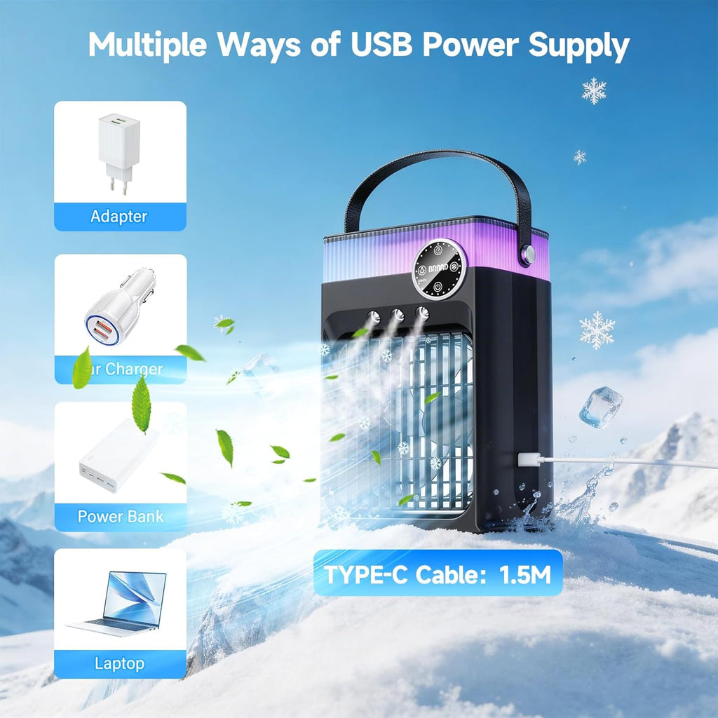 Portable Air Conditioners, 4 in 1 Evaporative Air Cooler with 1200ML Tank, Queit Cooling Fan with Remote Control, 2