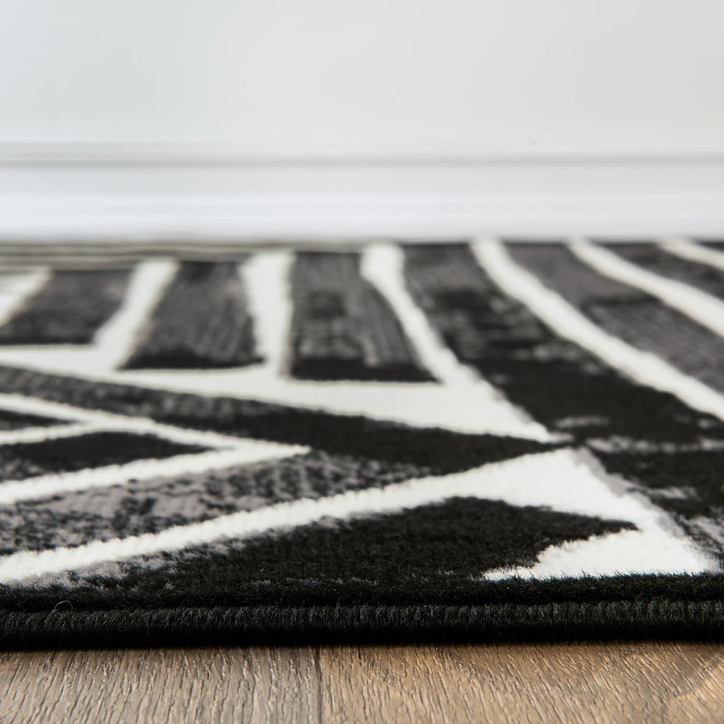 Contemporary Stripe High Traffic Living Room Area Rug Black
