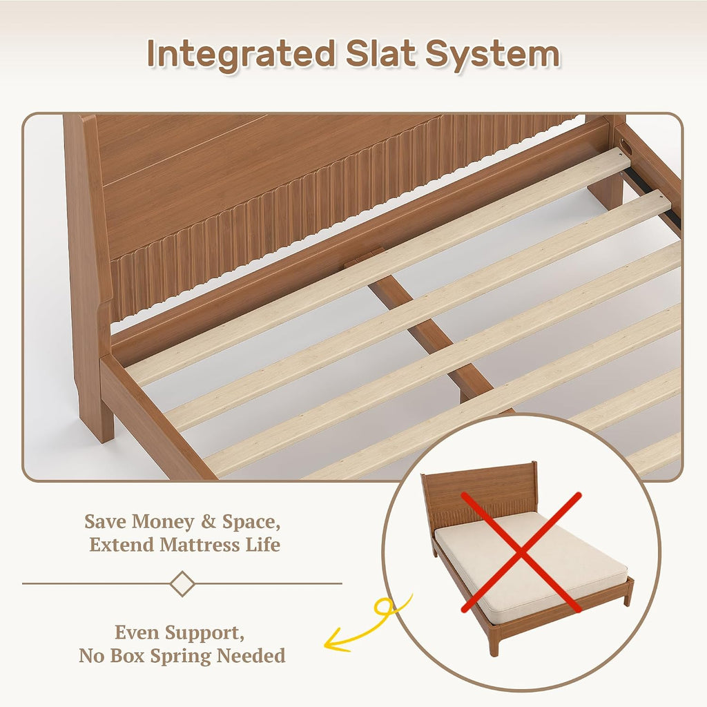 Full Size Bed Frame with Headboard, Solid Bamboo Platform Bed Frame & Wood Slats Support 500LBS, Japanese Bed Frame