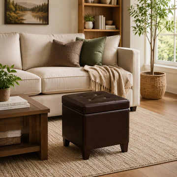Leather Ottoman with Storage 18" Square Ottomans Foot Rest