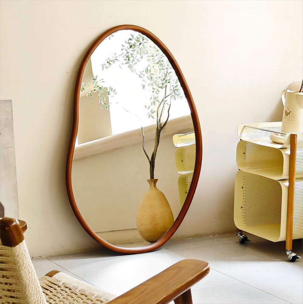 Irregular Wall Mirror Asymmetrical: Abstract Wood Frame 43x30 inch