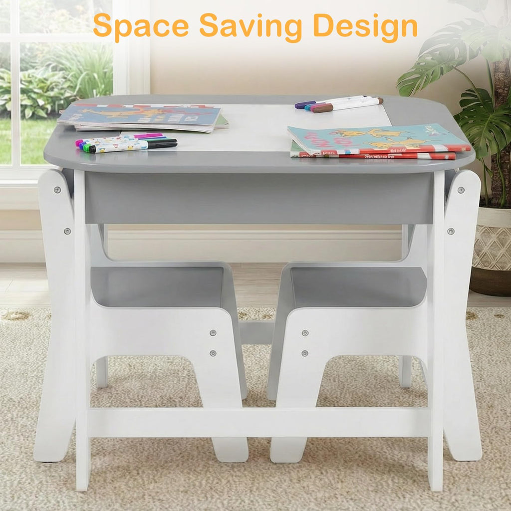 Kids Table and Chair Set with Detachable Tabletop, Grey