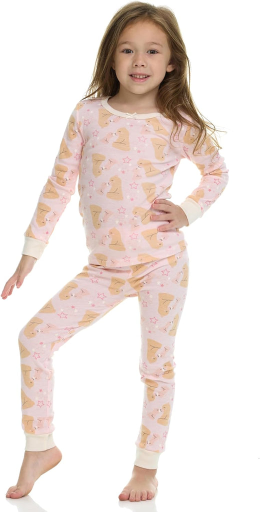 Girls' Piece Pajama Set - Long Sleeve Cotton Blend Sleepwear, 2 Tops and 2 Pants - Months