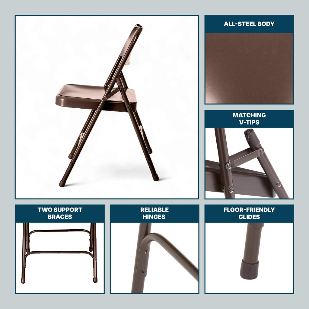Series All-Steel Commercial-Grade Folding Chair (Brown, 4-Pack)