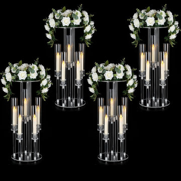 4PCS 5 Arm Candelabra,Clear Centerpiece for Table,Acrylic Centerpiece Stand,Acrylic Candle Holdertmas