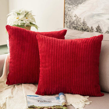 Soft Corduroy Throw Pillow Covers 18x18 Christmas Red - Set of 2
