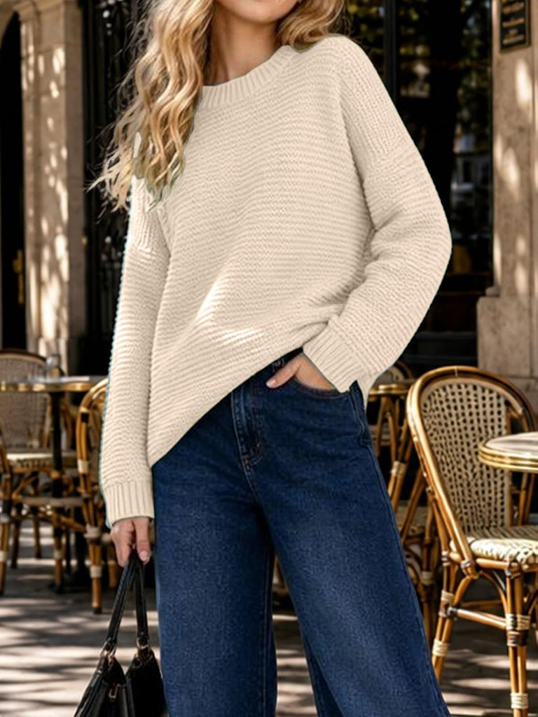Knit Sweater Long Sleeve Crewneck Solid Soft Loose Pullover for Tween Warm Casual Fall Winter School Top