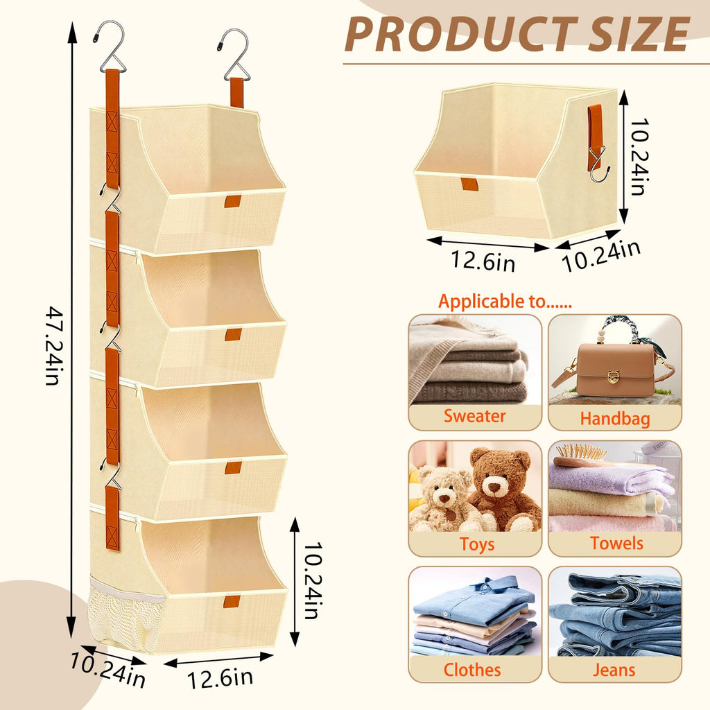 Fabric Hanging Closet Clothes Organizers and Storage Detachable 4 Tier