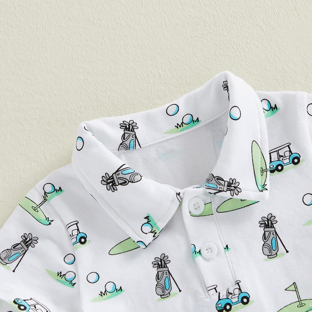 Toddler Baby Boy Summer Outfit Short Sleeve Embroidered Printed Button Down T-shirt Shorts Set 2Pcs Infant Clothes