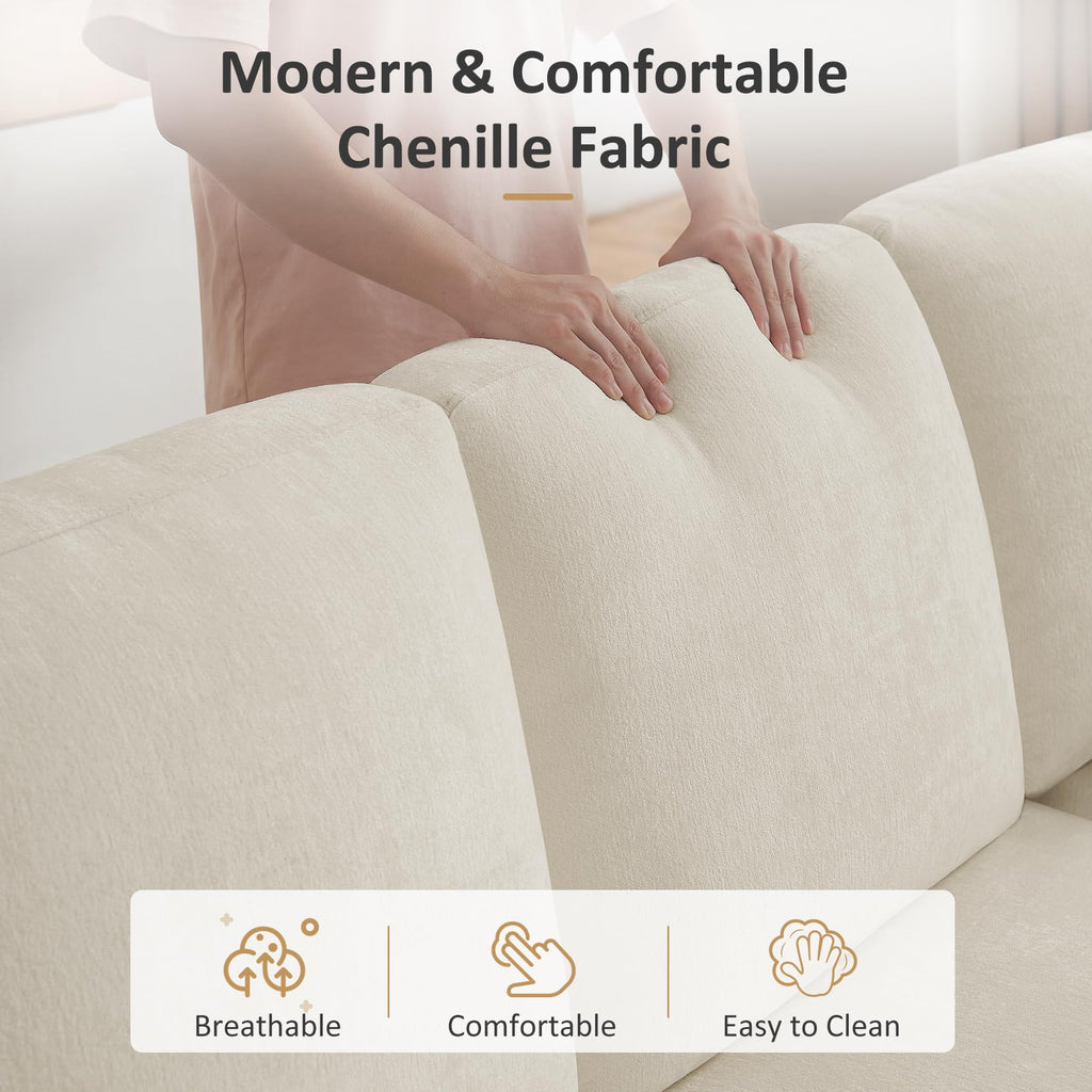 7 Seater 112'' Sectional Sleeper Sofa with Storage, Chenille Beige