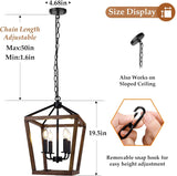 Farmhouse Chandelier Light Fixture for Kitchen Dining Room, 4-Light Rustic Pendant Hanging Ceiling Light Height Adjustable in Oak Wood Finish, Cage Lantern Lighting with E12 Base for Hallway Foyer A128-B094YBCLLJ