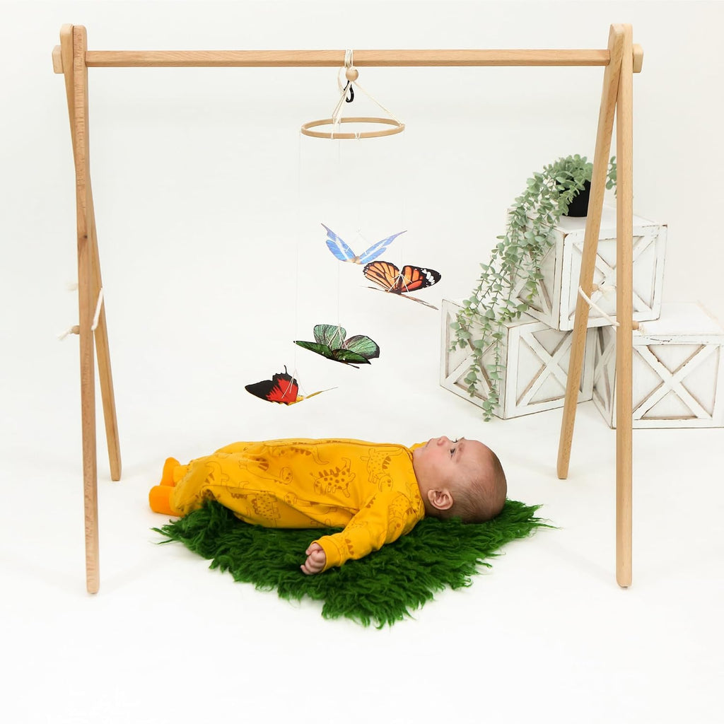 Butterfly Baby Mobile - Montessori Hanging Nursery Decor, Beech Wood Hoop & Colorful Butterflies for Crib/Play Area
