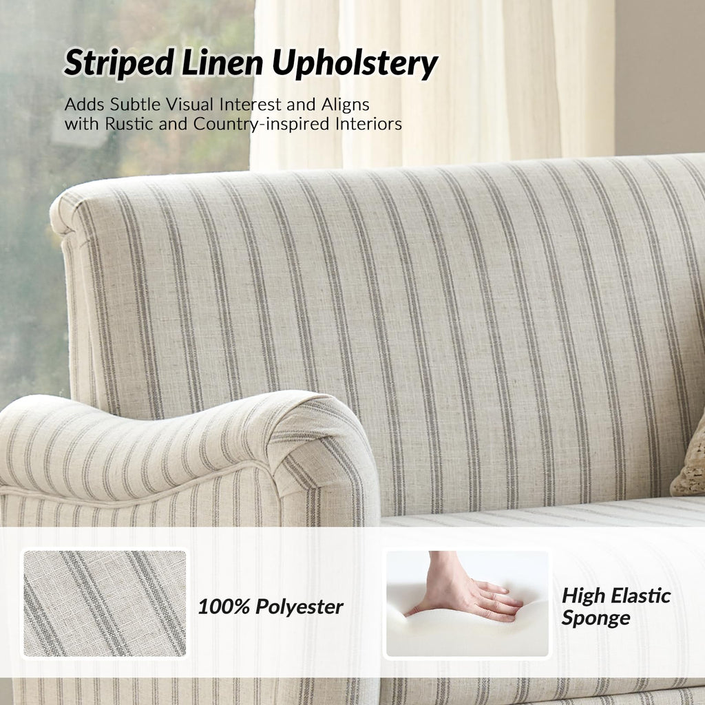 50.5" Farmhouse Loveseat Sofa, 2 Seater Sofa, Grey Stripe