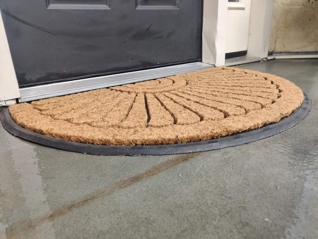 Sunburst Half Round Coco Coir Doormat, 18" x 30" - Natural Fiber Semi-Circle Welcome Mat with Non-Slip Rubber Backing