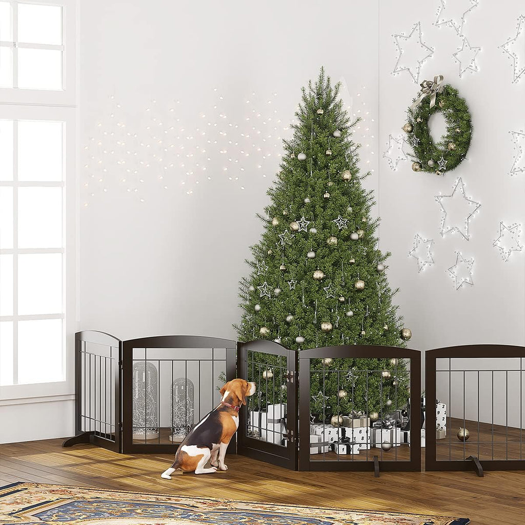 Dog Gate Indoor with Door, Freestanding Pet Gate for Doorway, Stair