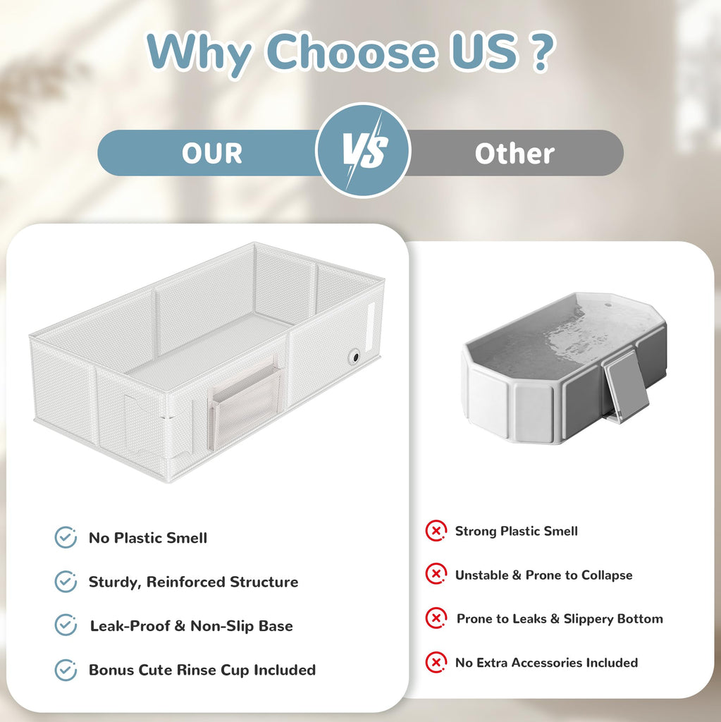 Collapsible Baby Bathtub, Foldable Toddler Bath Tub with Chick Pattern Bath Rinse Cup, No Assembly Portable Travel