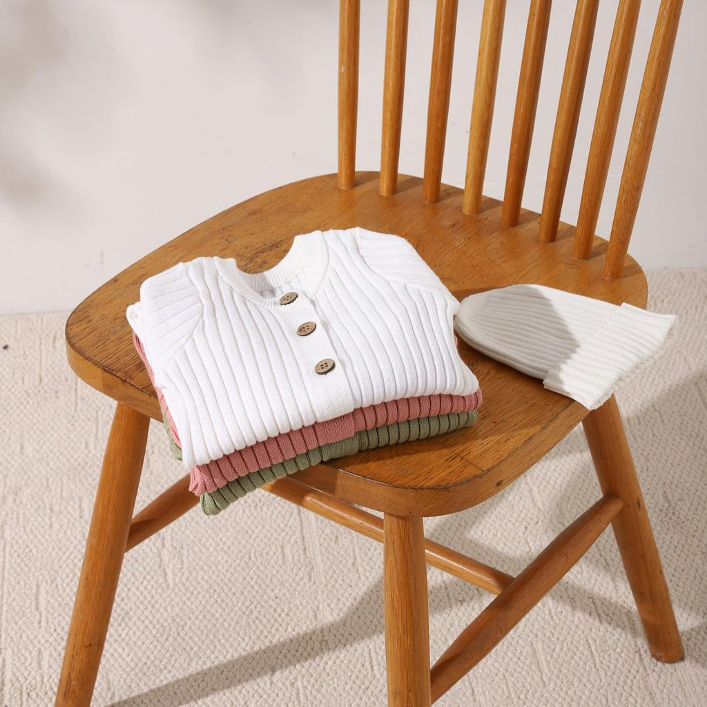 Knit Baby Romper Set Ribbed Newborn Outfit Clothes With Hat