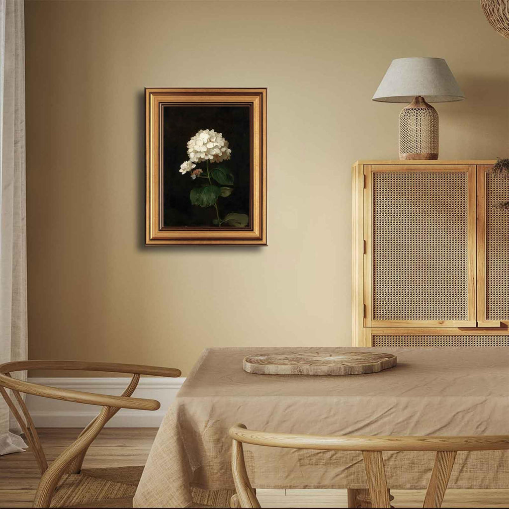 Gold Framed Moody Flower Canvas Wall Art White Hydrangea Living Kitchen painting Decor Pictures Bedroom Vintage Plant
