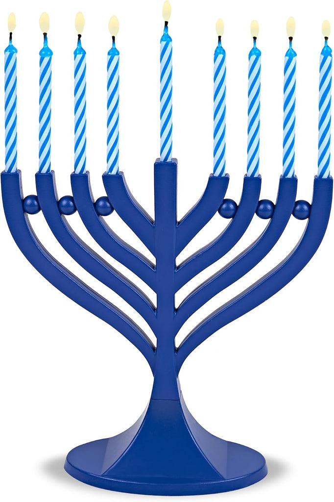 Zion Judaica 5.25" Mini with Hanukkah Candle Set - Dark Royal Blue with 44 Blue White Mini Chanukah Candles Small - Set of 45