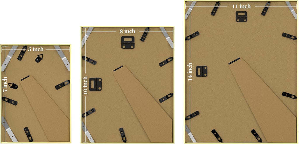 Aluminum Gallery Wall Frame Set of 7 with Glass Cover, Gold | Including 1Pc 11x14, 2Pcs 8x10, 4Pcs 5x7 Photo Frames