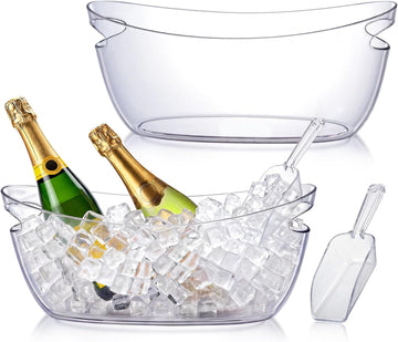 Clear Acrylic Ice Buckets Large Champagne Drink Cooler Storage Ice Tub with Scoops for Beer Cocktails Wine - Set of 2