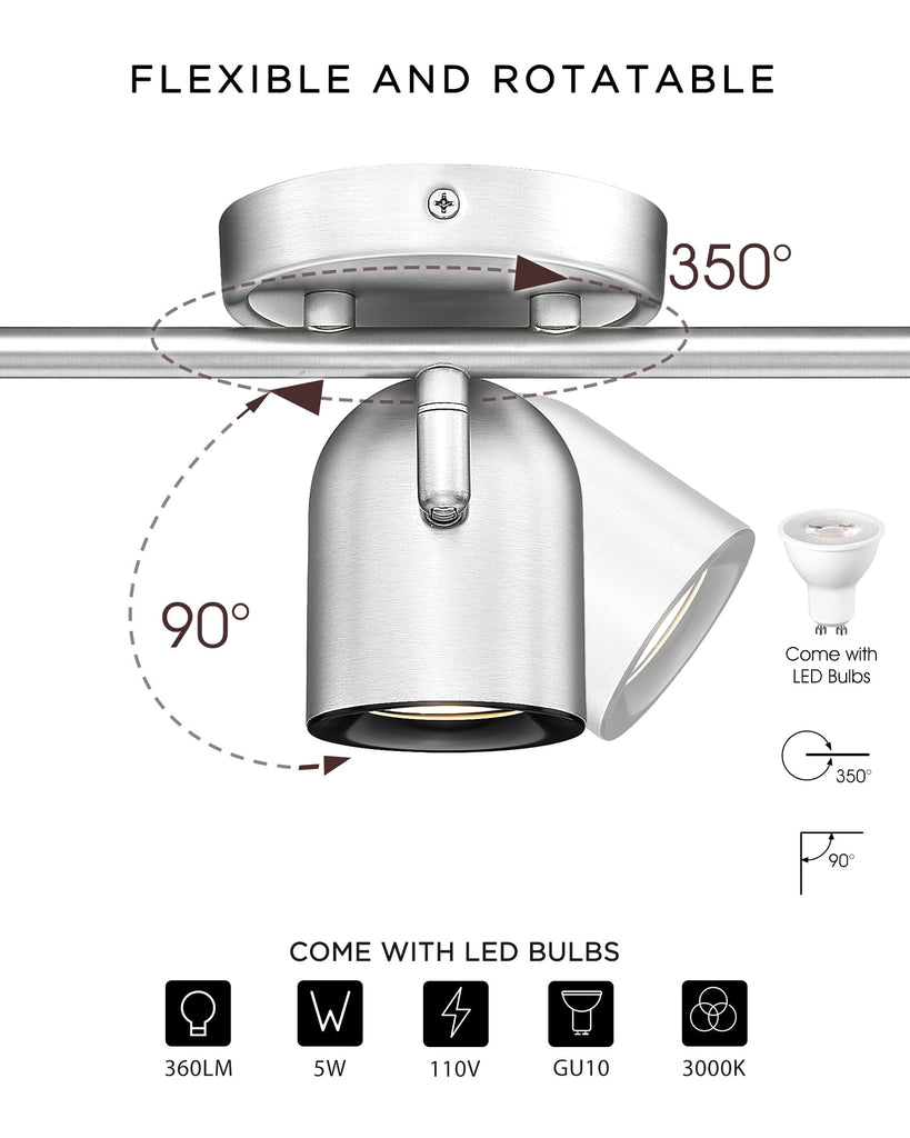 43" Track Light, Brushed Nickel LED Track Lighting Fixtures Ceiling, Rotatable LED Track Lighting Kit, Bulbs