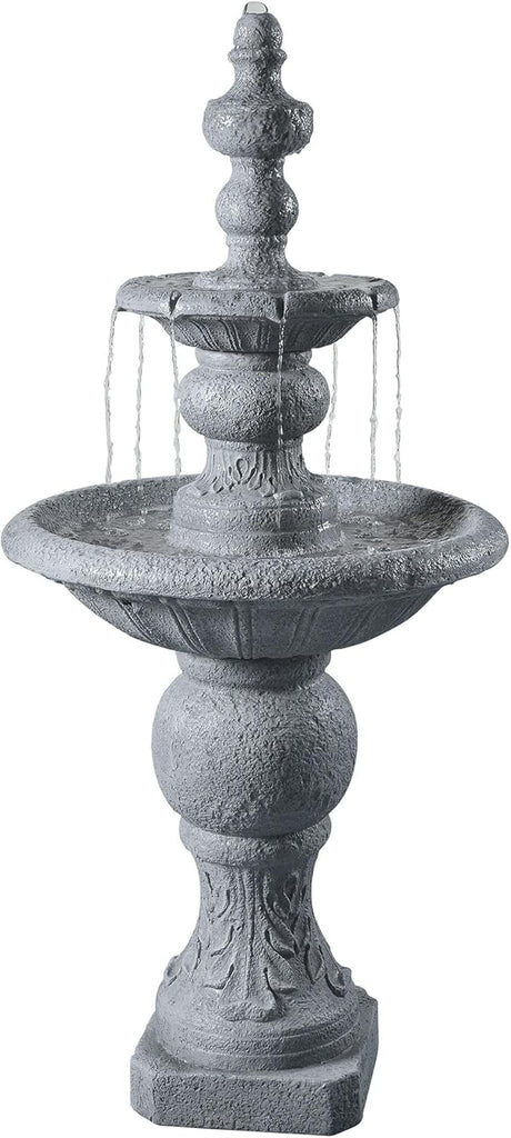 52.56 in. Outdoor Two-Tier Water Fountain with Realistic ICY Stone Texture Living Spaces Creating a Calming Oasis