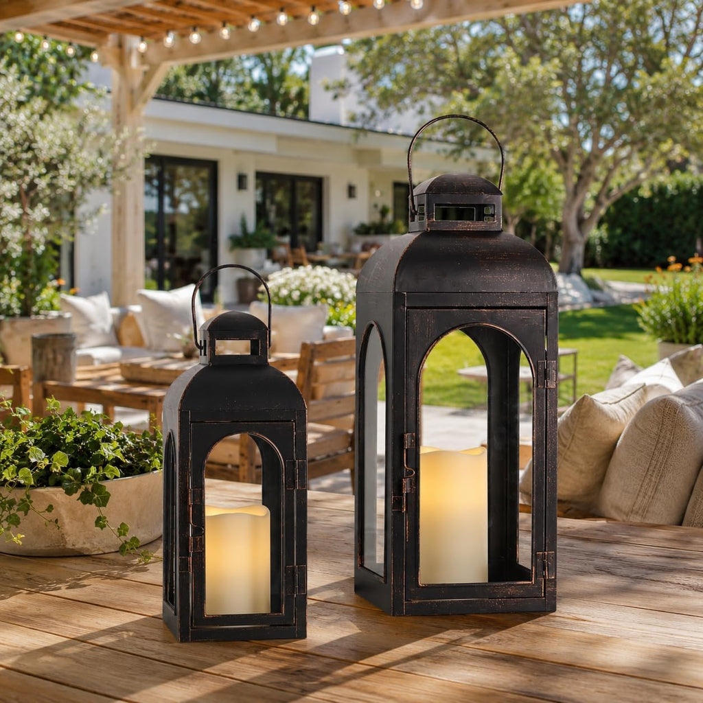 Lanterns Decorative Indoor,Set of 2 Outdoor Lanterns for Porch, 20" Metal Frame Candle Holders Hanging Lights