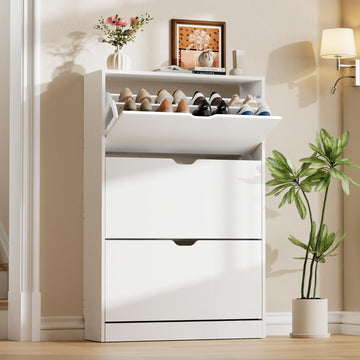 Shoe Storage Cabinet with 3 Flip Drawers Slim, White