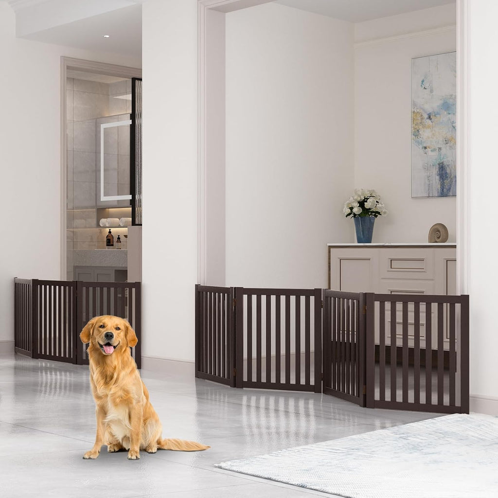 Freestanding Pet Gate 4 Panel Wooden Step Over Dog Gate