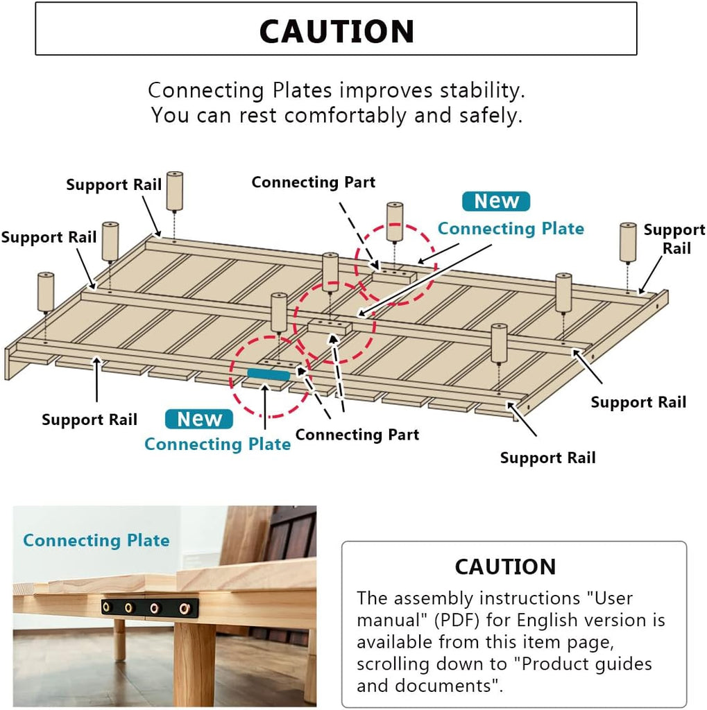 Wood Slatted Floor Bed Frame for Japanese Futon Mattress Solid Pine (Retro-Brown), Height Adjustable