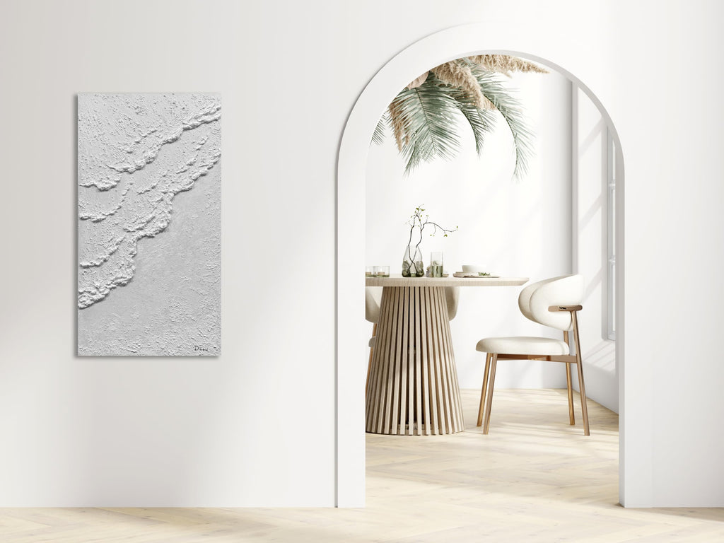 Extra Large White Textured Ocean Wave Canvas Wall Art, Handmade Contemporary Modern Beach Wall Art, 3D Textured