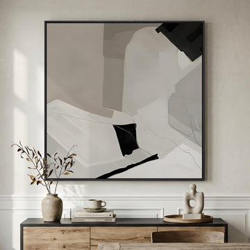 Extra Large Framed Black White Abstract Wall Art, 40x40 In