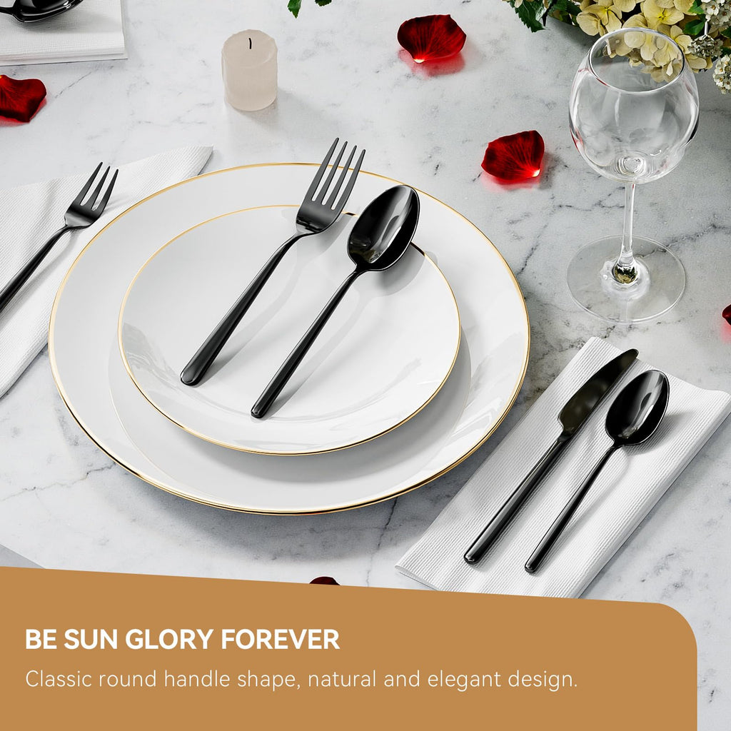 Oval Black 20-Piece Silverware Set, Forged Stainless Steel Flatware Set with European Design, Modern Cutlery Set