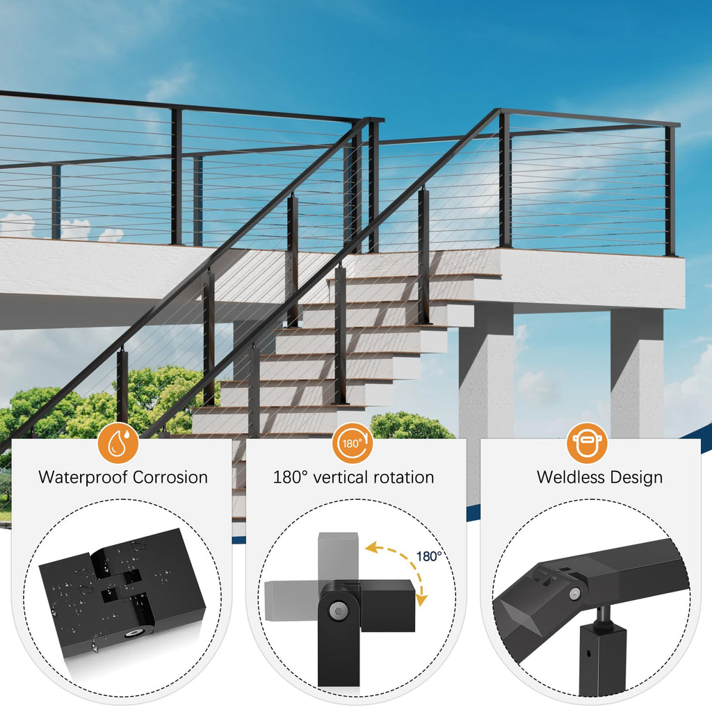 2 Pack Black Vertical Pivot Connector 100mmx23mmx53mm for Aluminum Handrail, 180° Adjustable Hand Rail Fitting High