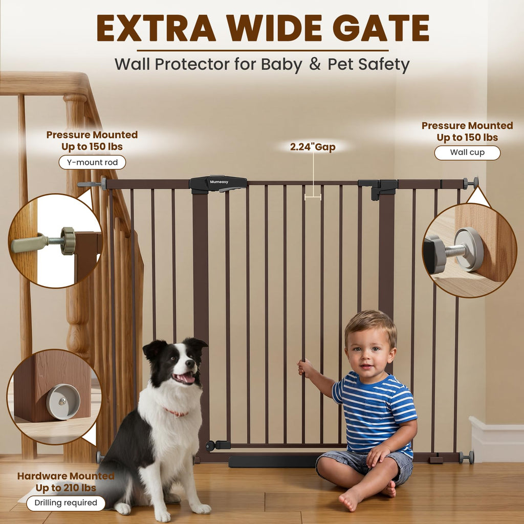 36" Extra Tall Baby Gate for Stairs, 29.7-51" Wide Dog Gates Indoor for Doorways with Easy Walk Thru, Auto Close Pet