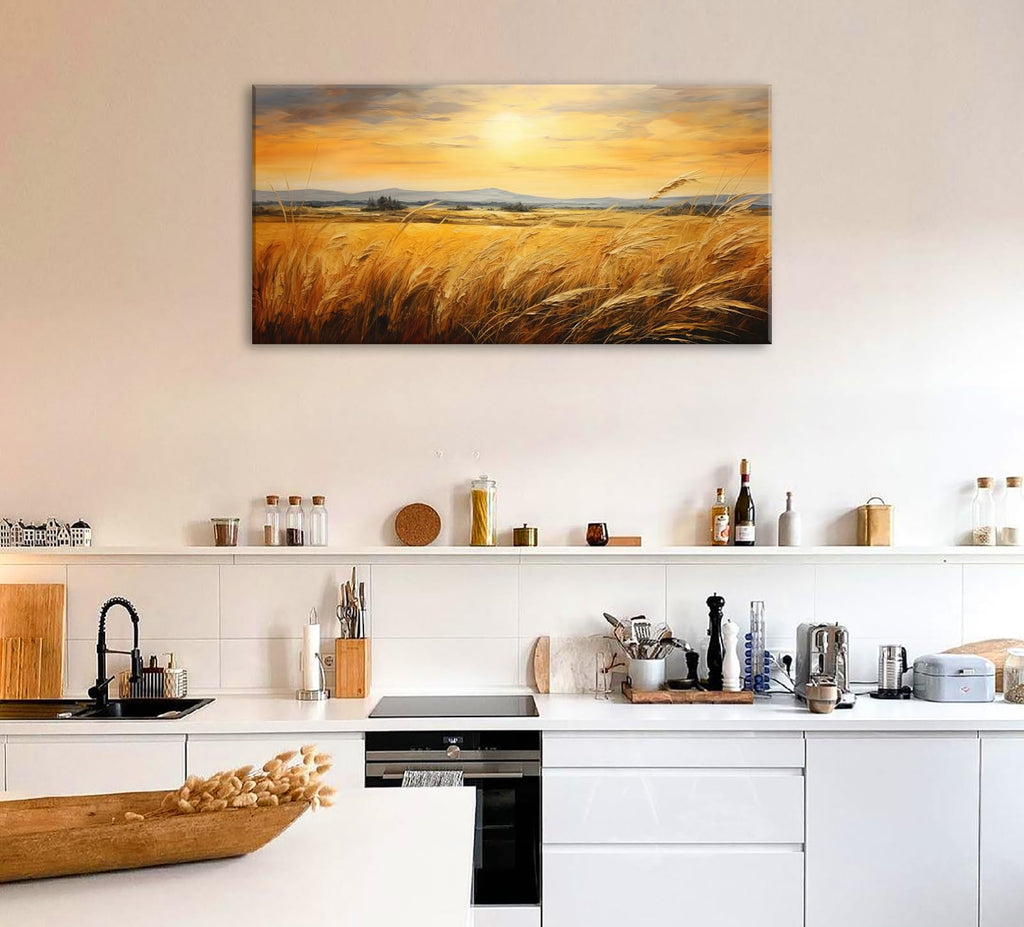 Large Farmhouse Wheat Canvas Art, Rustic Landscape Prints, 20x40
