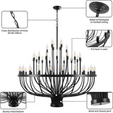 Large Black Chandelier 48 Light for High Ceilings, Big Farmhouse Wagon Wheel Chandelier for Dining Room 3-Tier 47.2 in for Hallway, Living Room, Foyer A109-B0CTH9YR5V