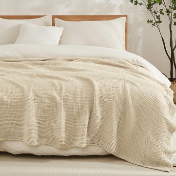 Muslin Cotton Blankets for Bed Adults Soft Beige 90" x 90"
