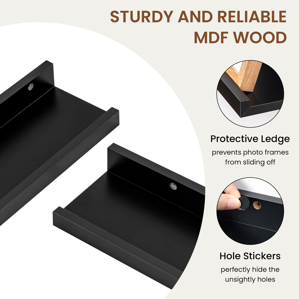 Picture Ledge Shelf, 36 inch Long Floating Shelves for Wall Set of 4, Black Picture Shelf with Lip for Wall