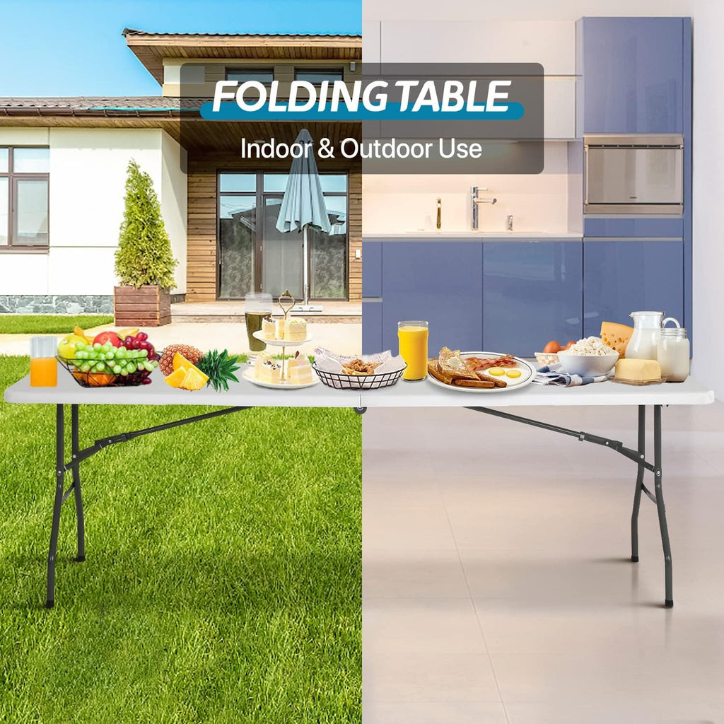 8 ft Folding Table | Portable Picnic Table | Folding Camping Table Heavy Duty for Outdoor Indoor Camping, Picnic and