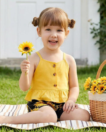 Toddler Baby Girl Clothes Summer Outfits Ruffle Sleeveless Linen Shirt Kid Short Set for Girl