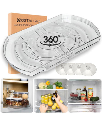 Rotating Lazy Susan for Refrigerator - Square Lazy Susan - Rectangular Fridge Lazy Susan Organizer - 360°