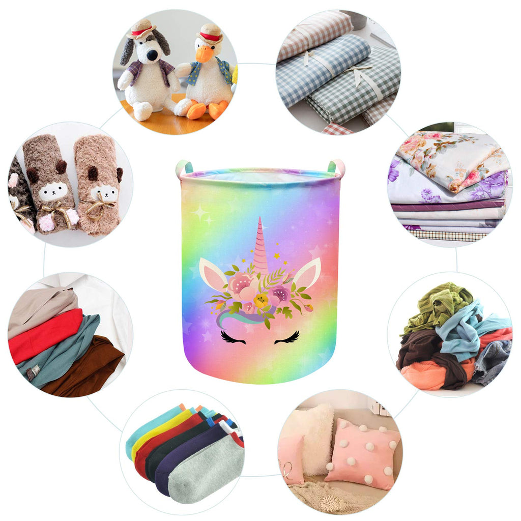 Unicorn Laundry Basket Hamper Large Sized Round Storage Basket Waterproof Bin Collapsible Laundry Basket for Girls