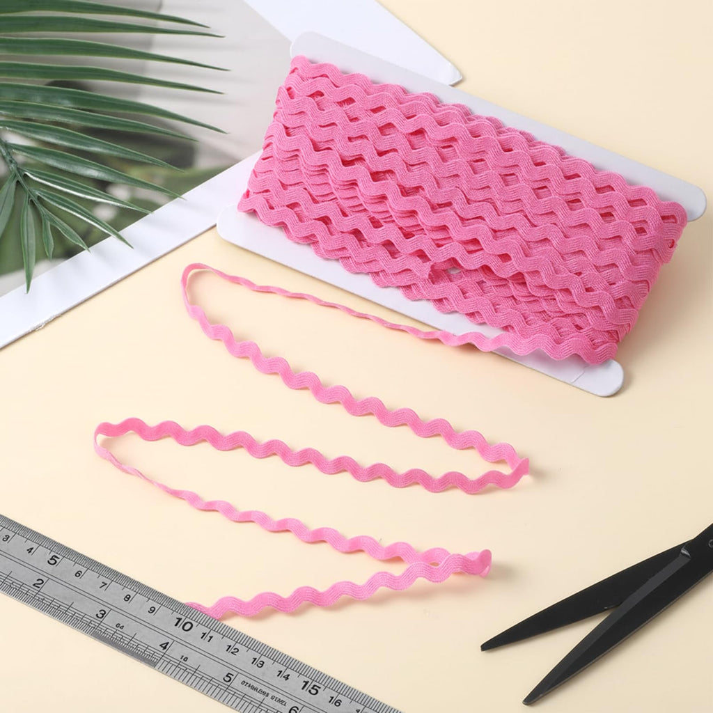 Pink Wave Bending Fringe Trim, 1 Roll 27yd/25m Rick Rack Trim for Sewing, 5mm RIC Rac Trim Ribbon, Woven Lace Ribbon