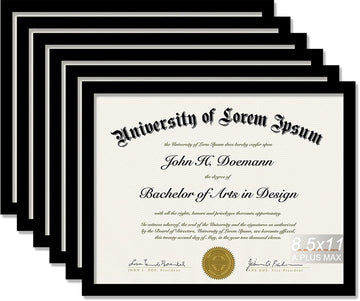 8.5x11 Certificate Frame Set of 6 Black Diploma Frames Light Weight