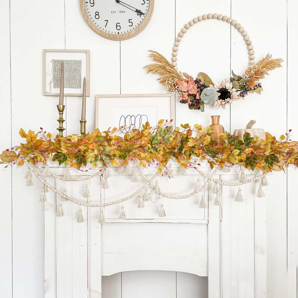 Fall Maple Leaf Garland Clearance - 6.5ft/Piece Artificial Fall Foliage Garland Autumn Decoration Wedding - Set of 2