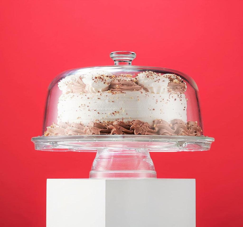 Cake Stand and Serving Plate Platter with Dome Lid, 6 in 1 Multi-Purpose Use, Crystal Glass Footed Cake Stand, Salad