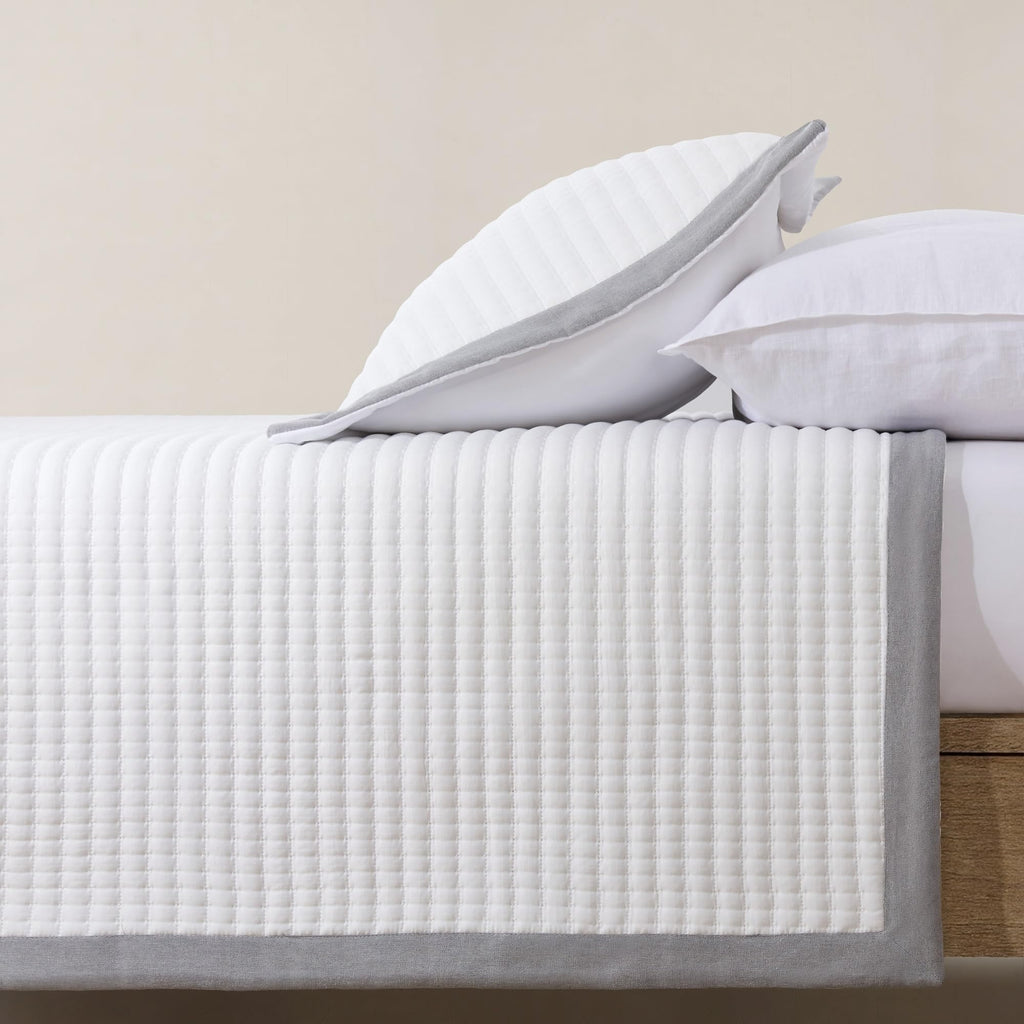White Quilt Set - Farmhouse Soft Striped Stitch Bedding Bedspread Coverlet Summer Lightweight