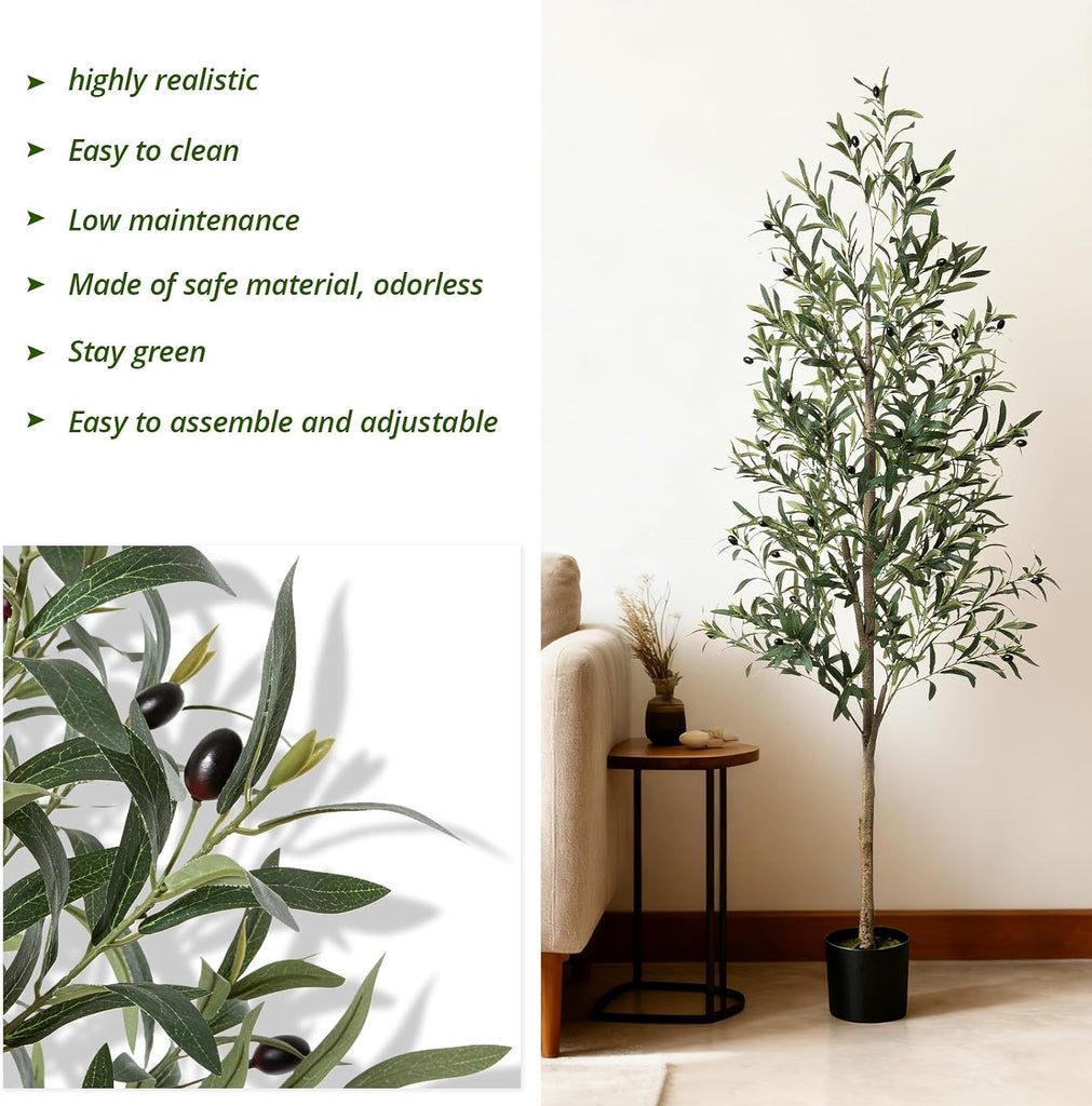 6ft Faux Olive Tree, Artificial Olive Tree Indoor, High Imitation Silk Plant Artificial Plants with Natural Wood